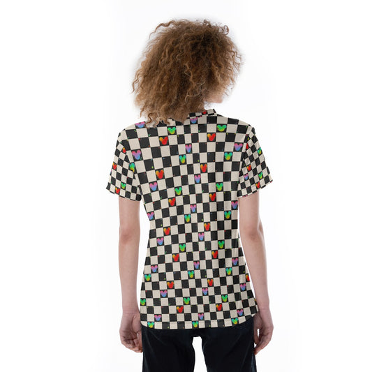 Rainbow Checker Mouse Ears - Women's Short Sleeve V-Neck T-Shirt