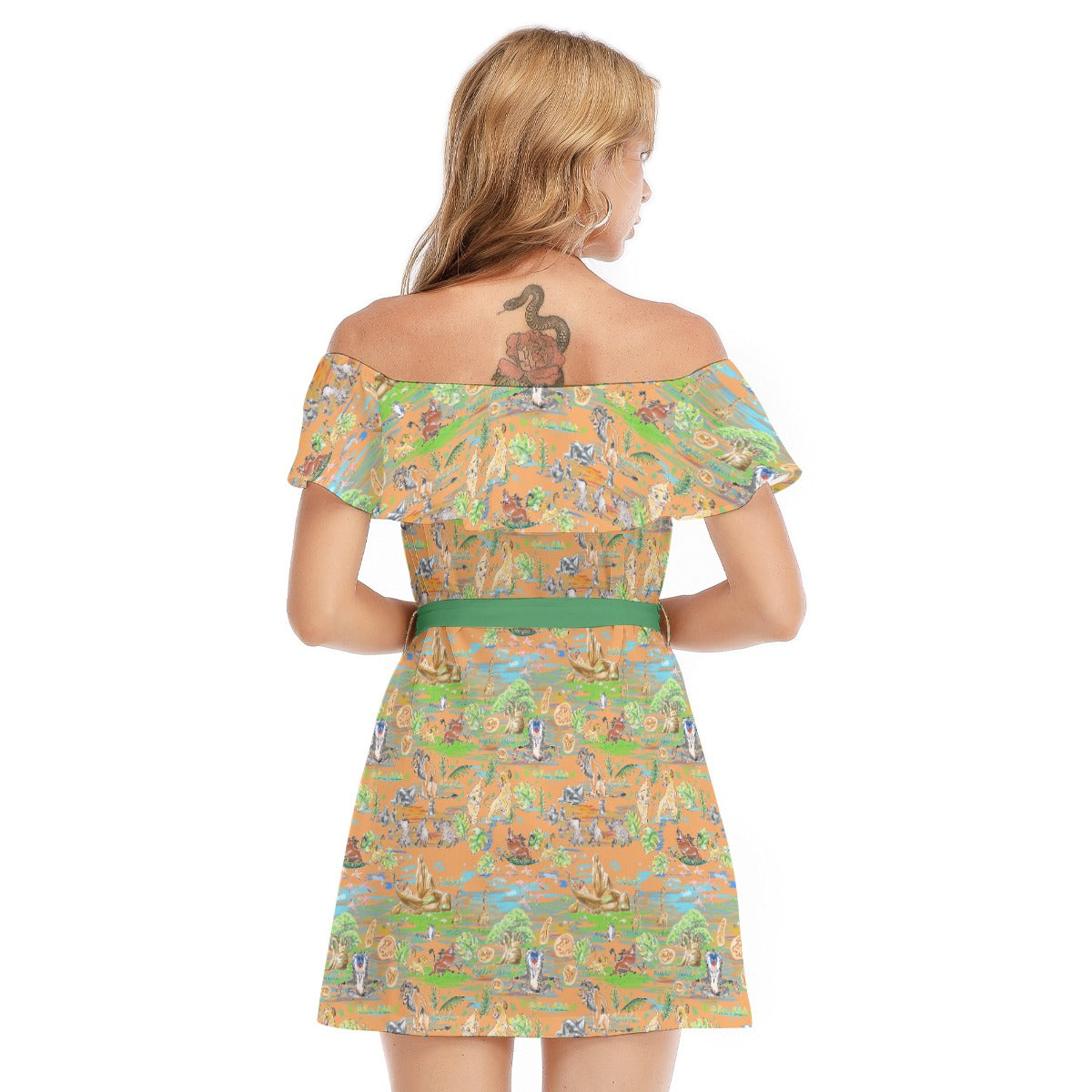 Savanna Sunset Stories - Women's Off-shoulder Ruffle Dress