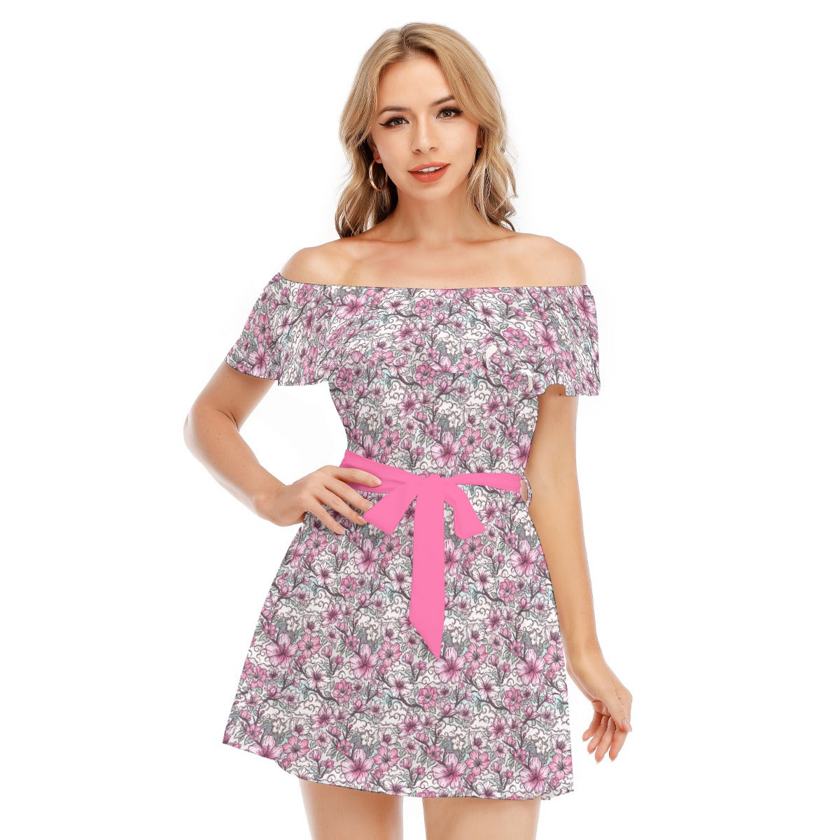 Fairytale Florals – Blossoms of Honor - Women's Off-shoulder Ruffle Dress