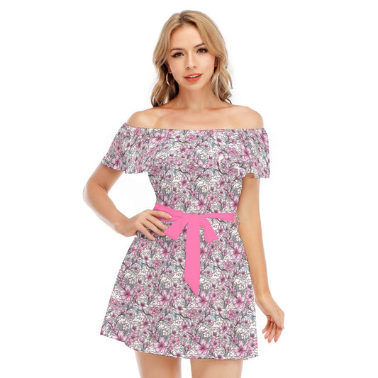 Fairytale Florals – Blossoms of Honor - Women's Off-shoulder Ruffle Dress