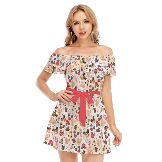 Mouse Snack Treats - Women's Off-shoulder Ruffle Dress