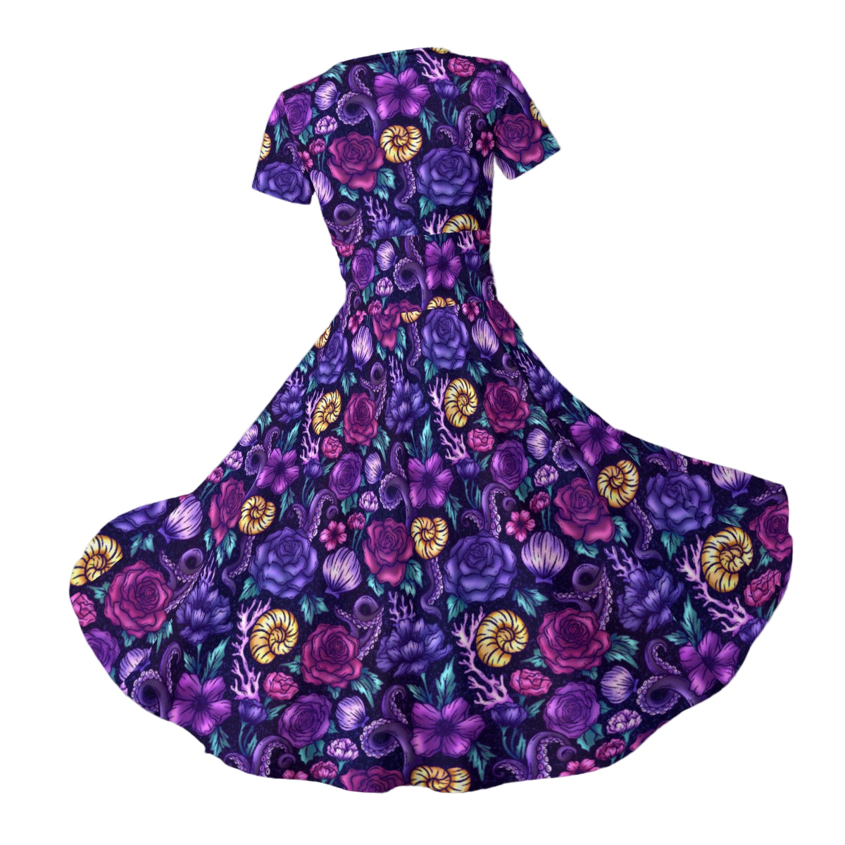 Fairytale Florals – Dark Sea Witch - Women's V-Neck Ruched Midi Dress