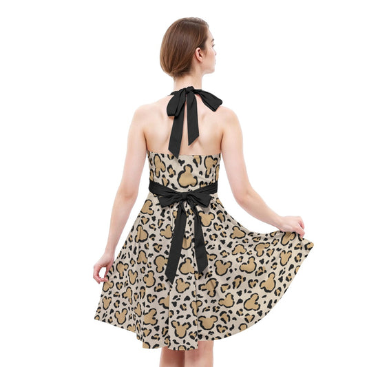 Mouse Ears Animal Print - Women's Halter Vintage Pocket Dress
