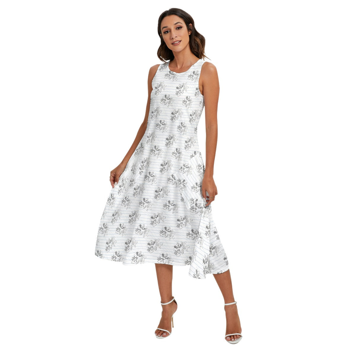 Sketch of Steamboat Mouse - Women’s Diagonal Pocket Midi Dress