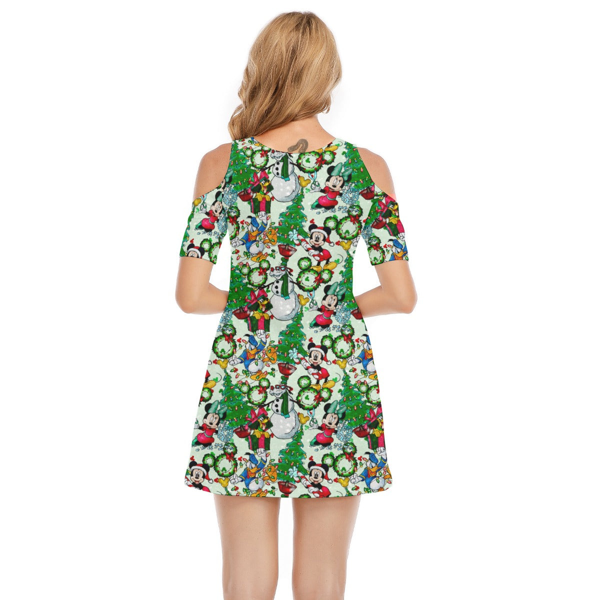 Mouse Friends Christmas Decorationsions - Women's Cold Shoulder Cotton Dress
