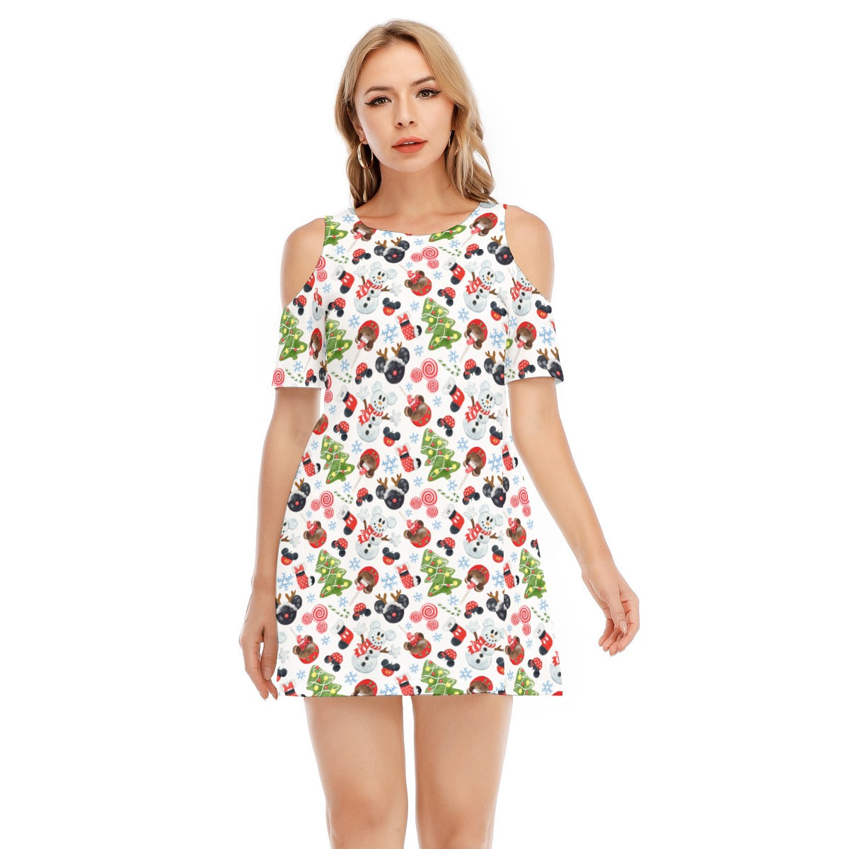 Mouse Magic Christmas - Women's Cold Shoulder Cotton Dress