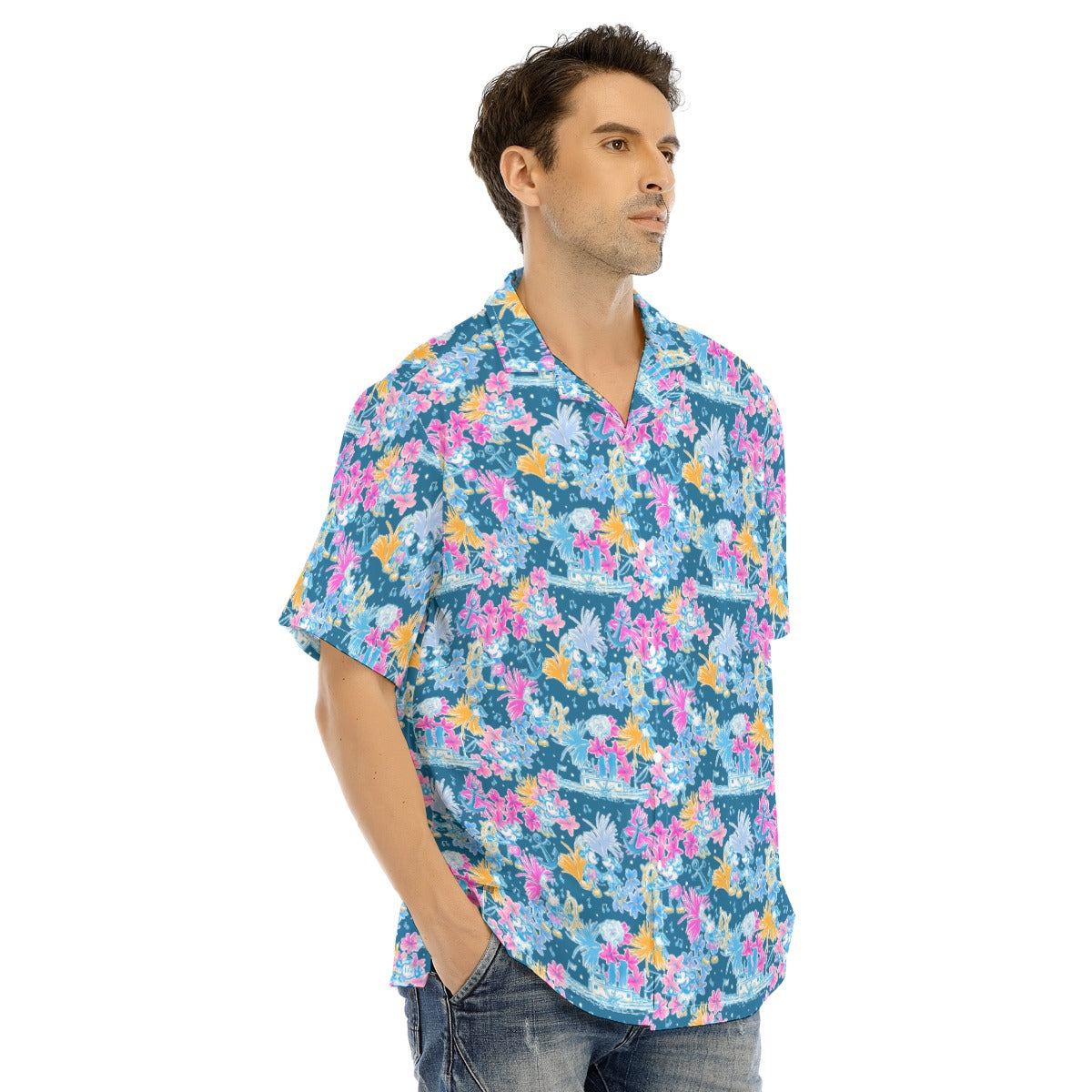 Bright Tropical Whimsy - Vintage Steamboat Captain - Men's Hawaiian Button Up Shirt