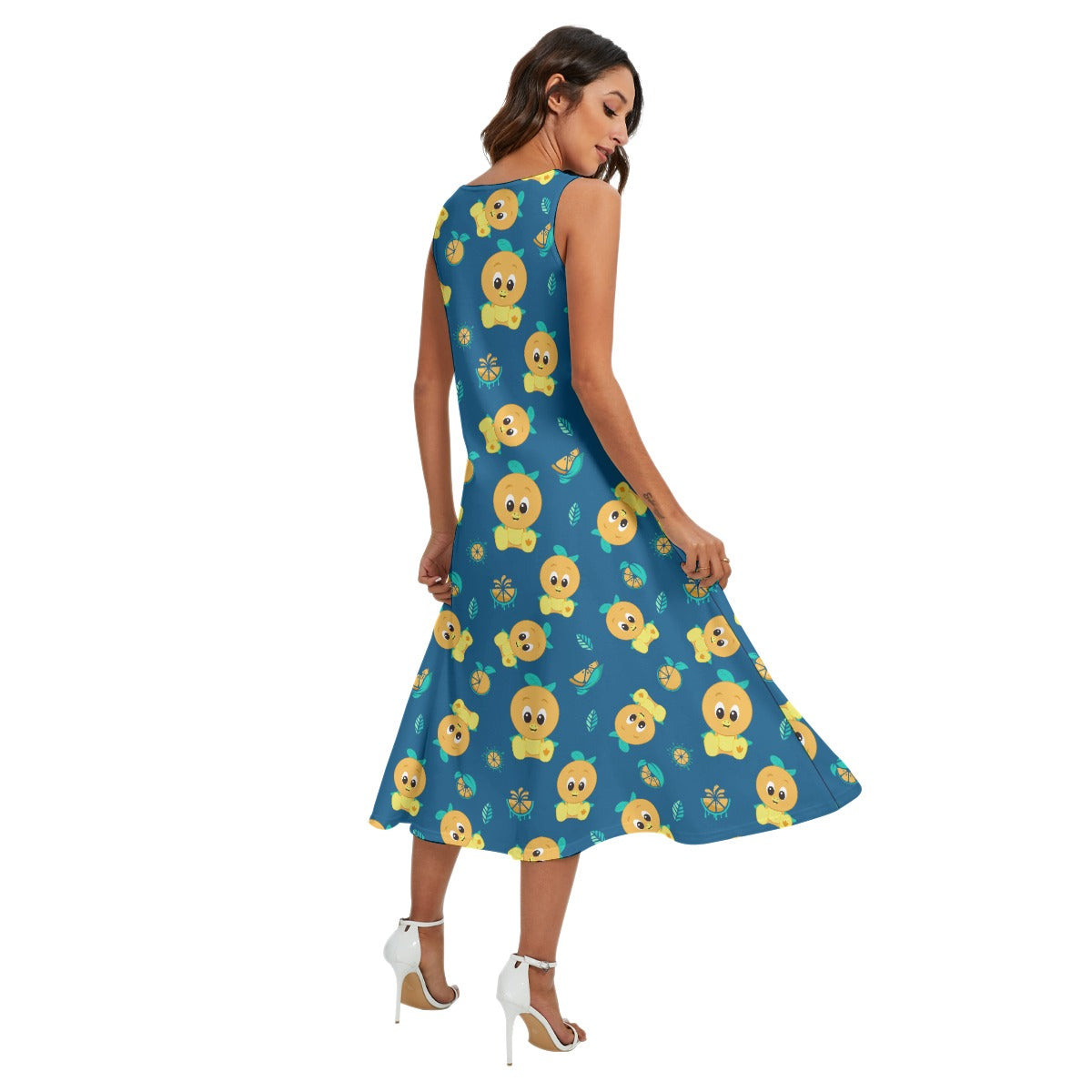 Cheerful Citrus Bird - Women’s Diagonal Pocket Midi Dress