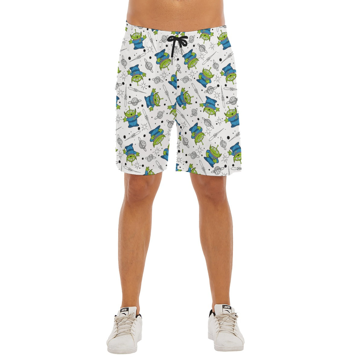 Playful Green Aliens on White - Men’s Pocket Beach Shorts