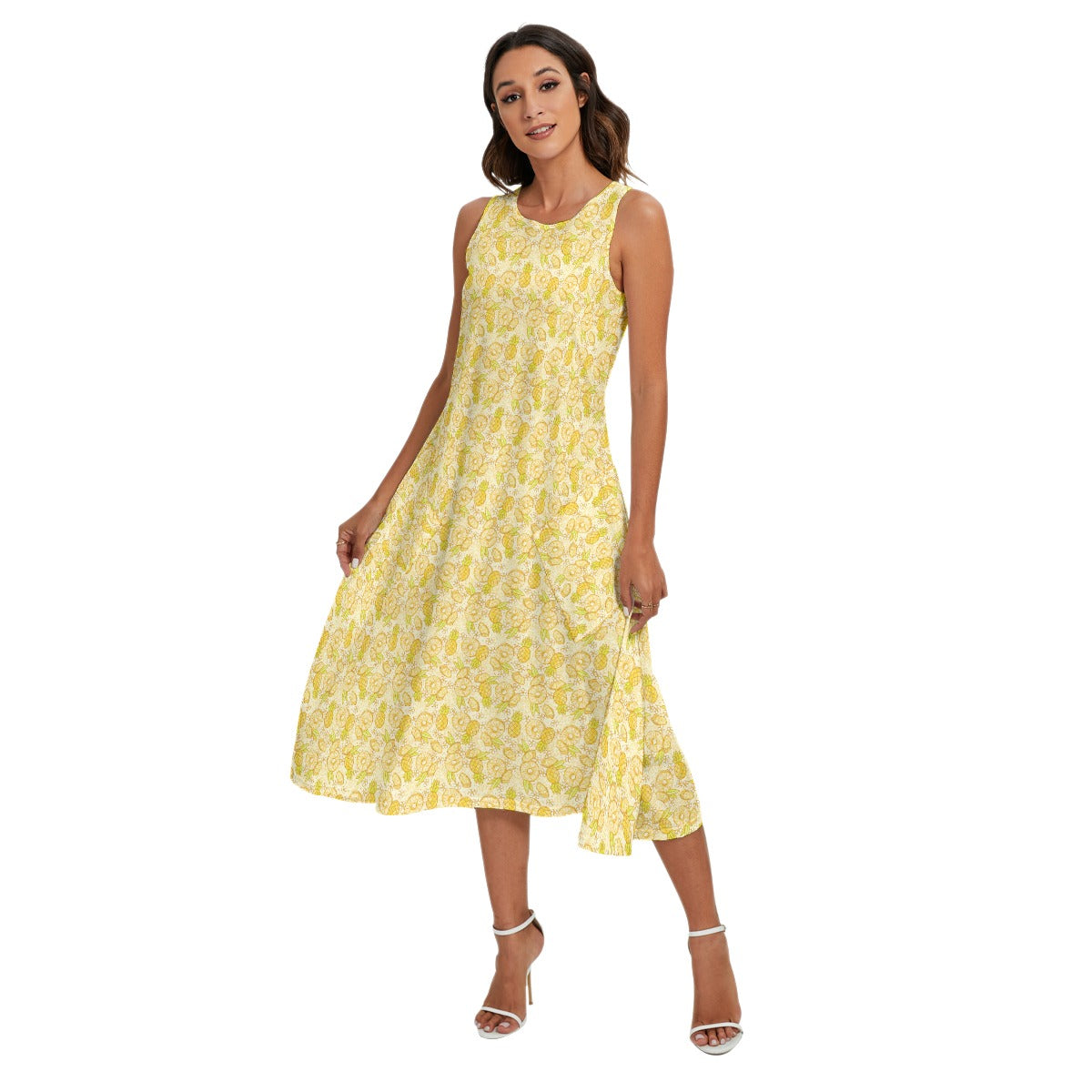 Summer Fruits - Pineapple - Women’s Diagonal Pocket Midi Dress
