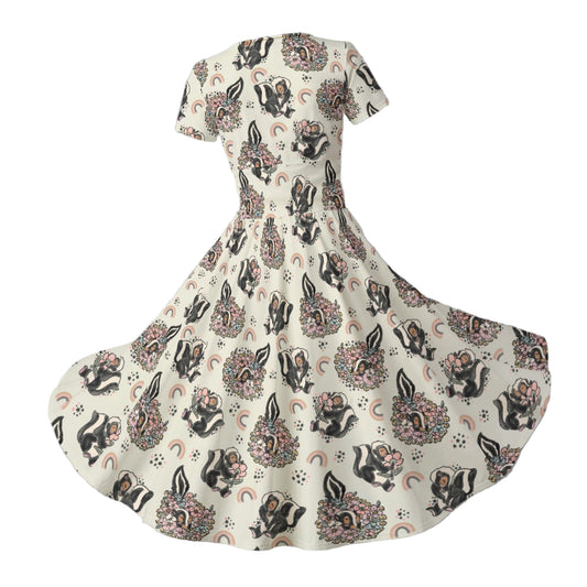 Bashful Blooming Skunk - Women's V-Neck Ruched Midi Dress