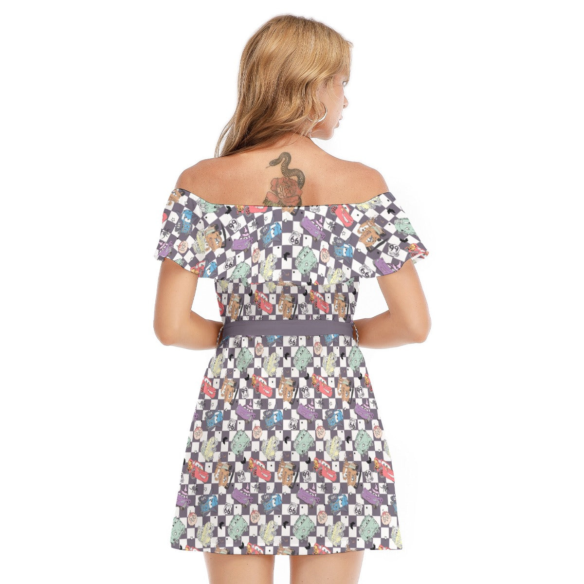 Halloween Racing Crew - Women's Off-shoulder Ruffle Dress