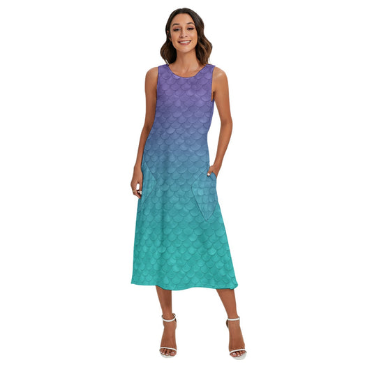Dreamy Mermaid Scales - Women’s Diagonal Pocket Midi Dress