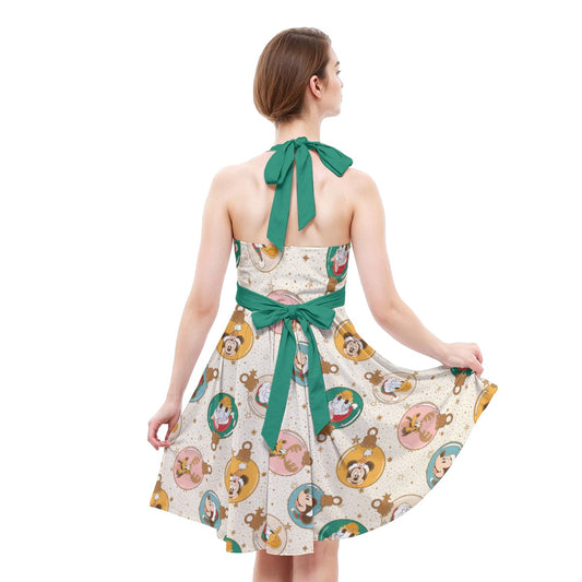 Golden Holiday Baubles - Women's Halter Vintage Pocket Dress