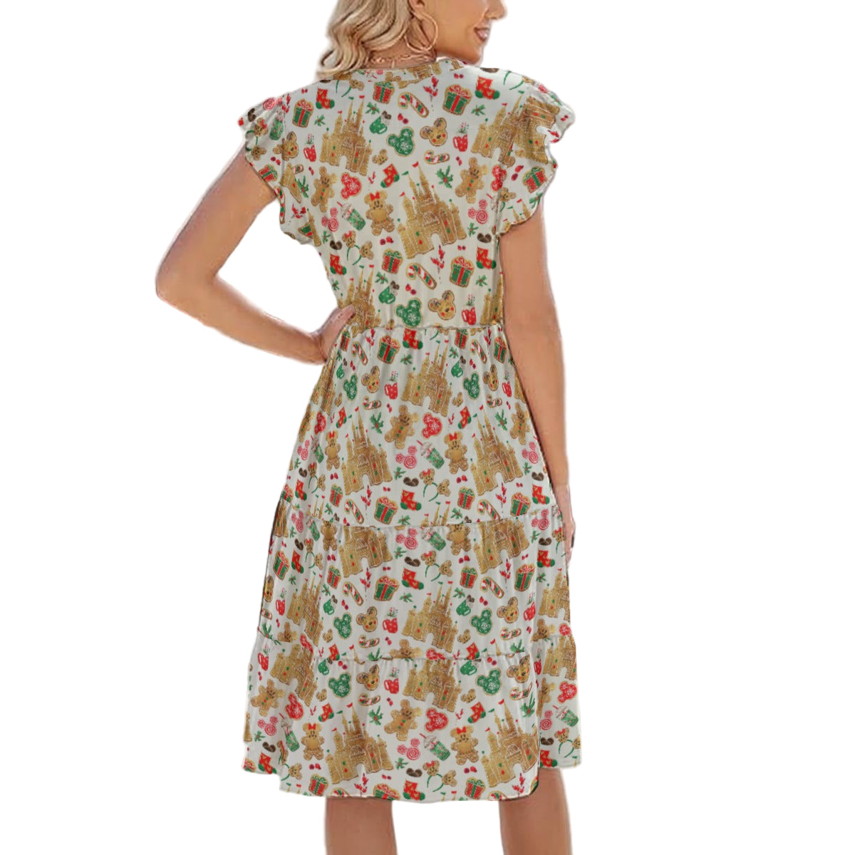 Gingerbread Castle Holiday Treats - Women's Tiered Pocket Midi Dress