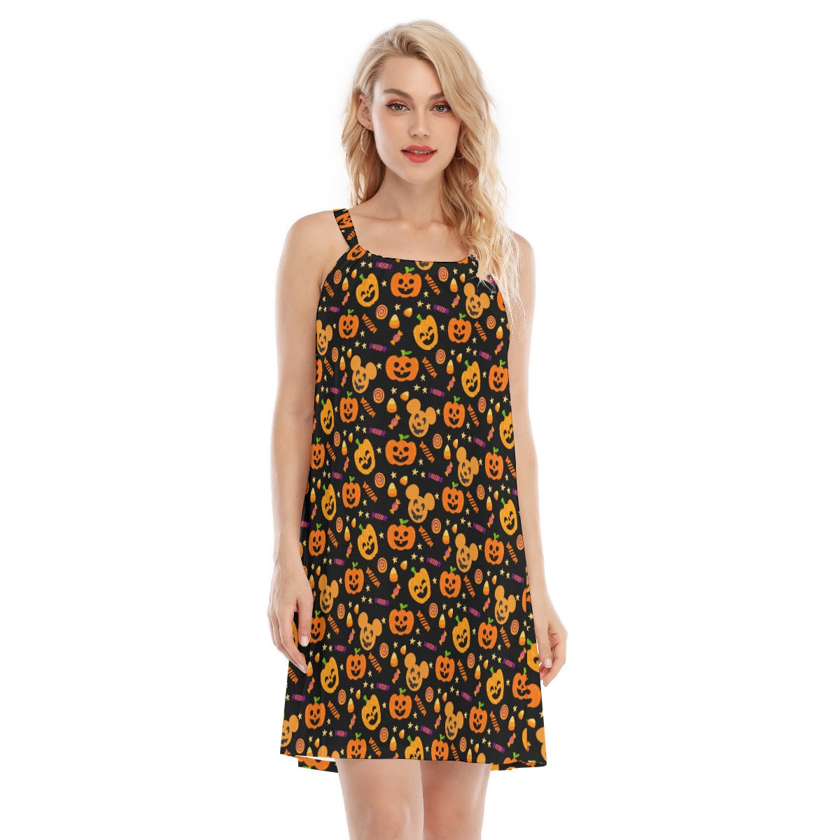 Cheerful Pumpkin Mouse Halloween - Women’s Adjustable Sundress