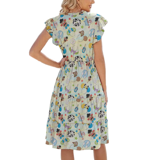 Playful Toy Style Icons - Women's Tiered Pocket Midi Dress