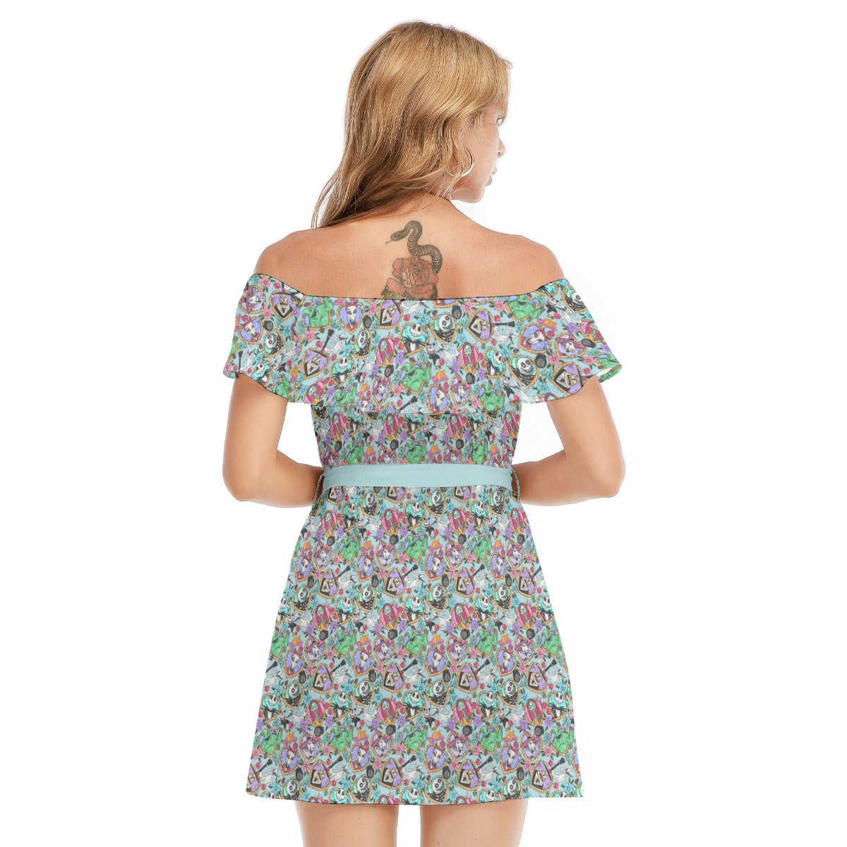Tattoo Hearts Spooky Crew - Women's Off-shoulder Ruffle Dress