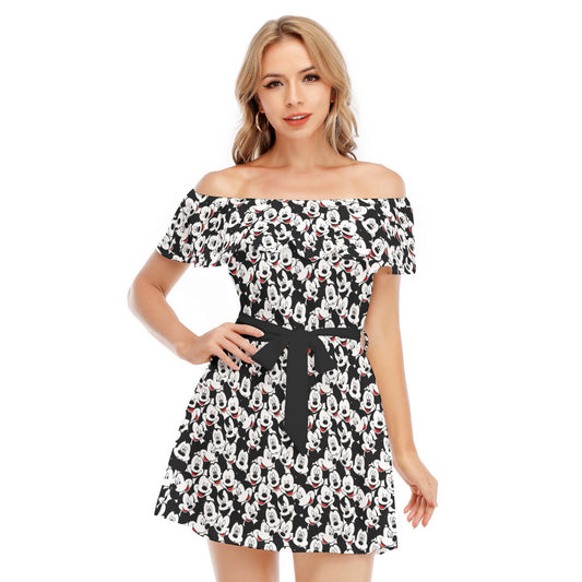 Many Faces of Classic Mouse - Women's Off-shoulder Ruffle Dress