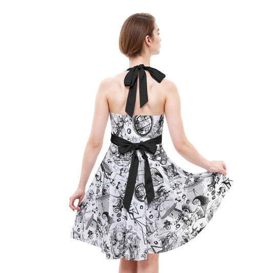 Nightmare Halloween Sketches - Women's Halter Vintage Pocket Dress