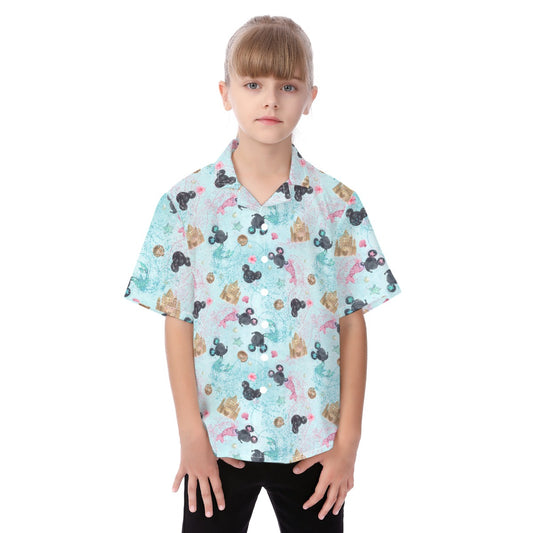 Watercolor Mermaid Mouse Ears - Kid's Hawaiian Button Up Shirt