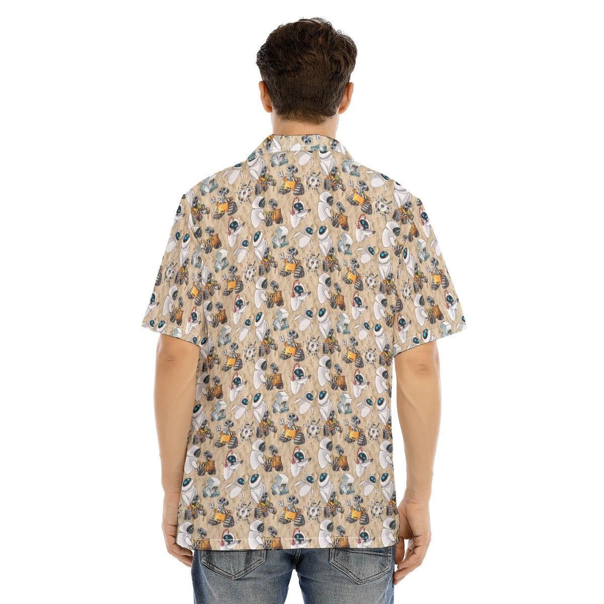 Robot Romance Sketched - Men's Hawaiian Button Up Shirt