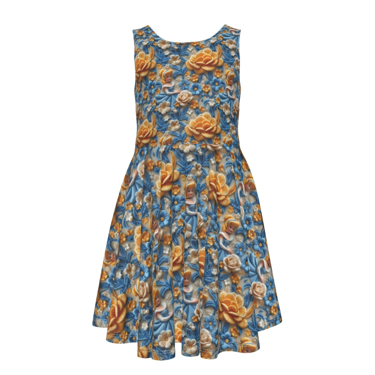 Regal Embroidered Royal Maiden - Kid's Sleeveless Skater Dress