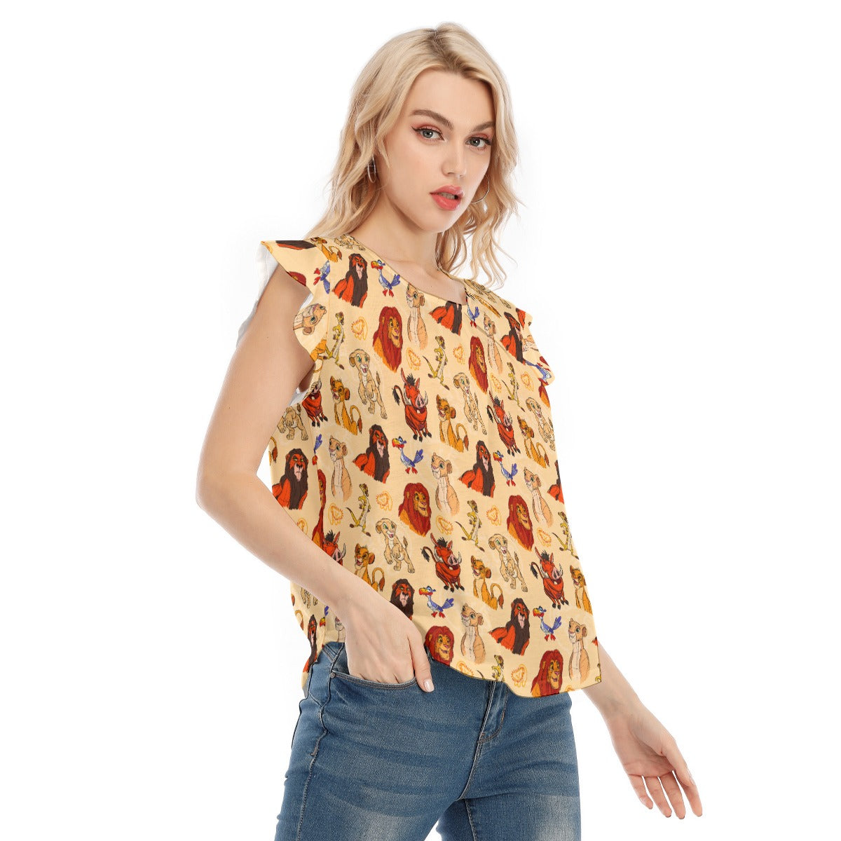 Sketched Savanna Friends - Women’s Flutter Sleeve Top