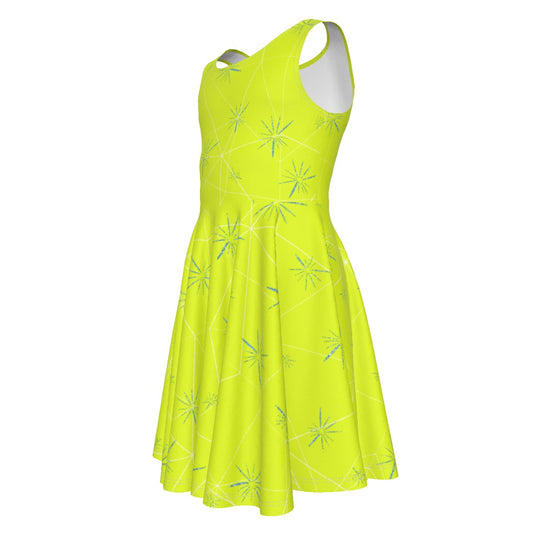 Joyful Blue & Yellow Florals- Kid's Sleeveless Skater Dress