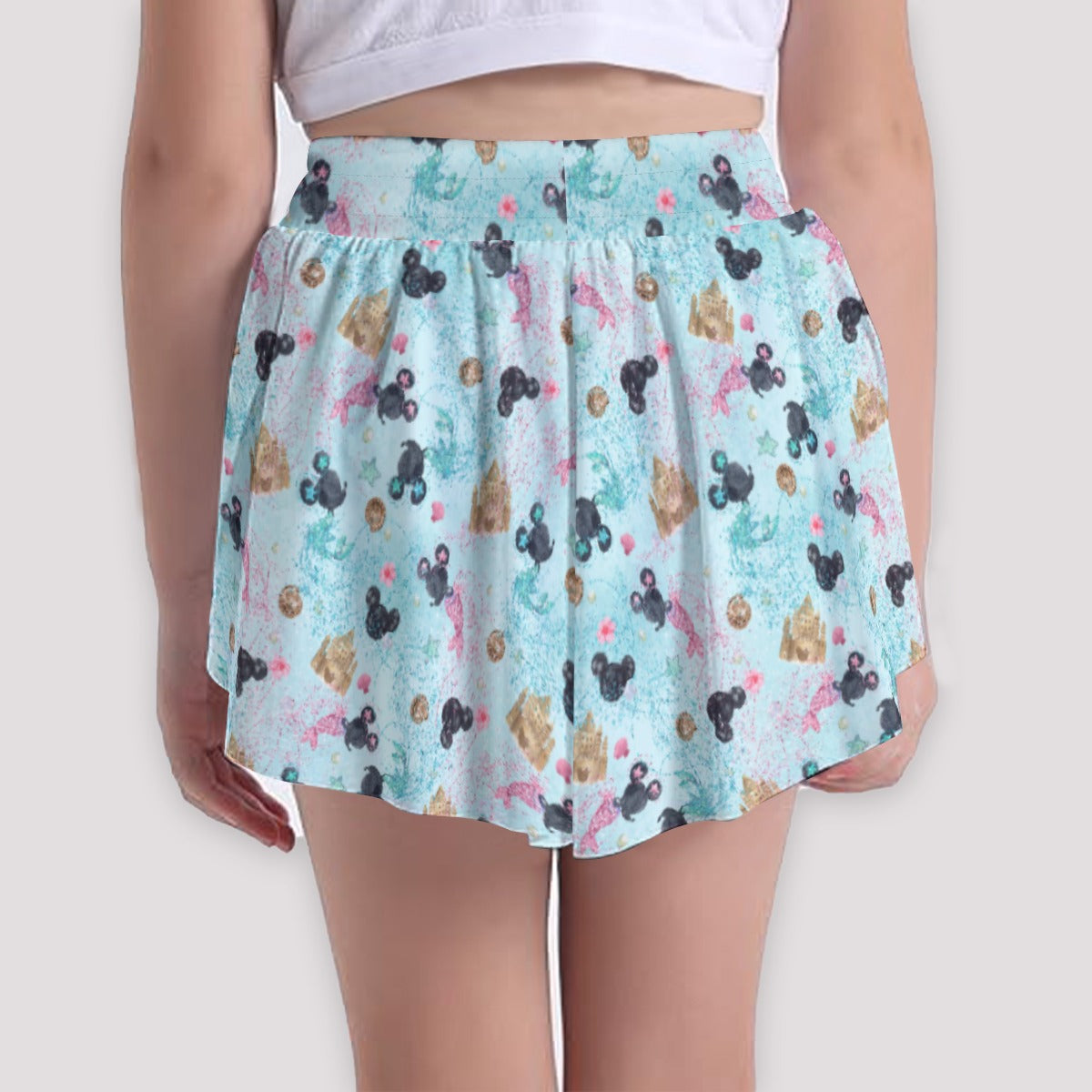 Watercolor Mermaid Mouse Ears - Girls’ Flowy Pocket Shorts