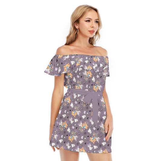 Spooky Fancy Felines - Women's Off-shoulder Ruffle Dress