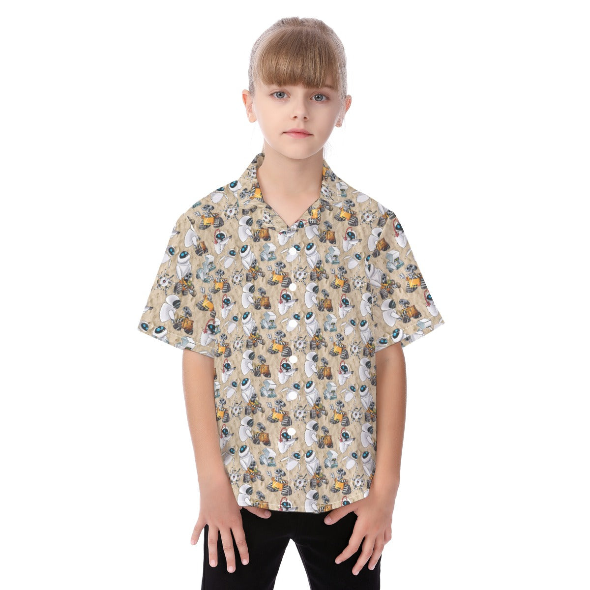 Robot Romance Sketchedched - Kid's Hawaiian Button Up Shirt
