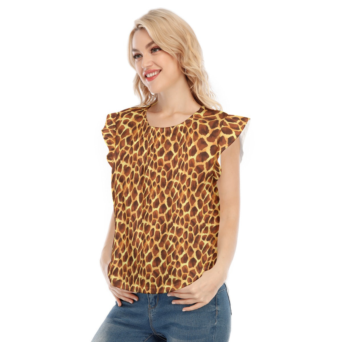 Animal Print - Giraffe - Women’s Flutter Sleeve Top