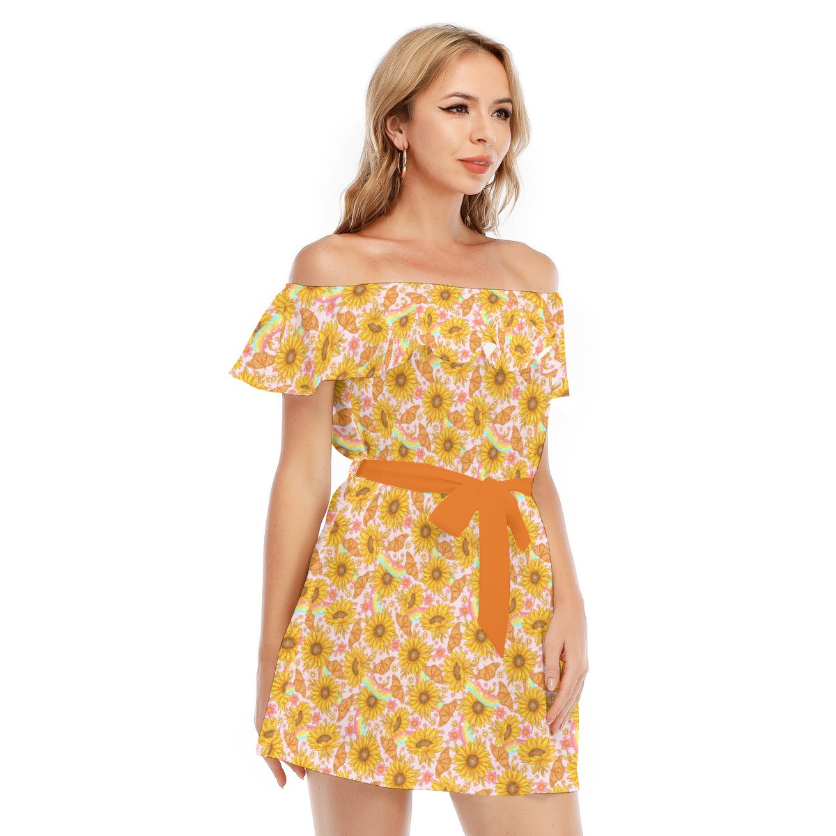 Sunflower Dreams - Women's Off-shoulder Ruffle Dress