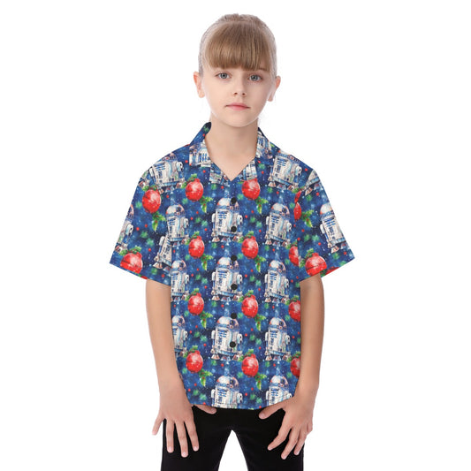 Little Blue Christmas Droid - Kid's Hawaiian Button Up Shirt