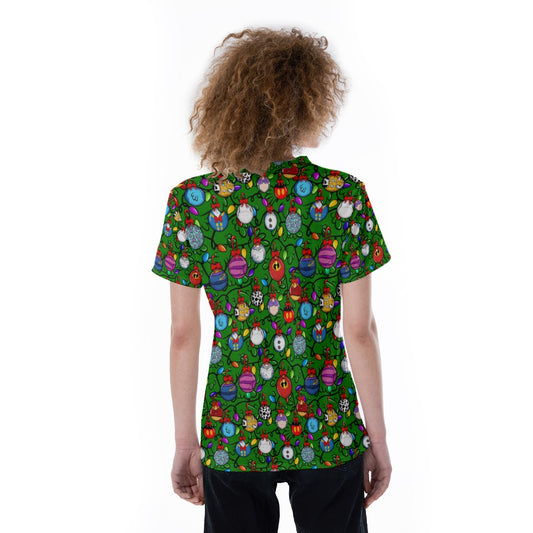 Festive Character Baubles on Green - Women's Short Sleeve V-Neck T-Shirt