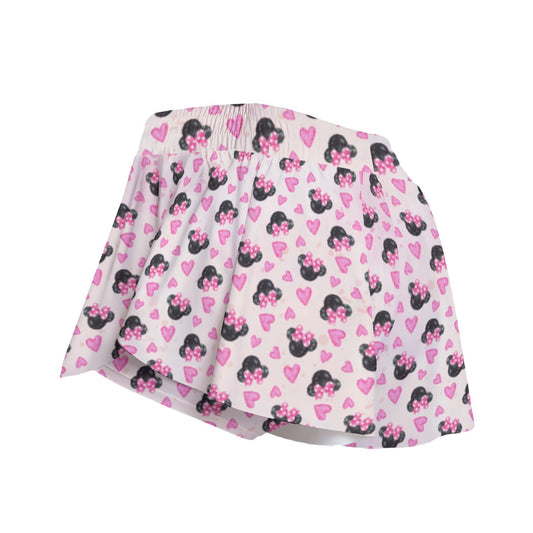 Watercolor Pink Bow Mouse Ears - Women's Flowy Pocket Shorts