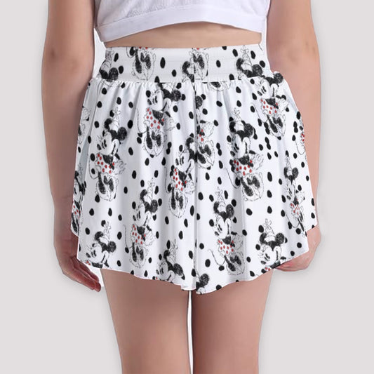 Sketch of Polka Dot Mouse - Girls’ Flowy Pocket Shorts