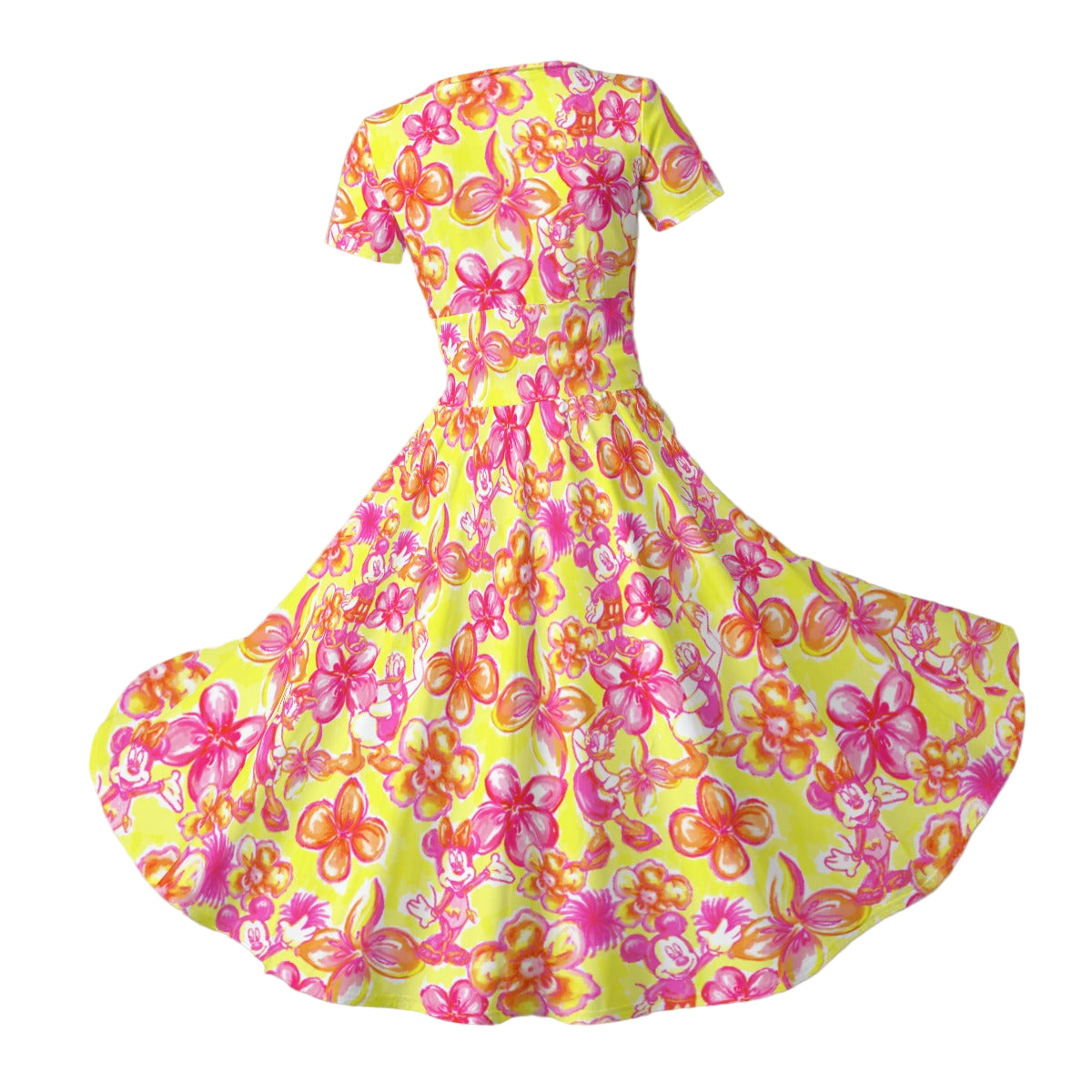 Neon Tropical Floral Friends - Women's V-Neck Ruched Midi Dress