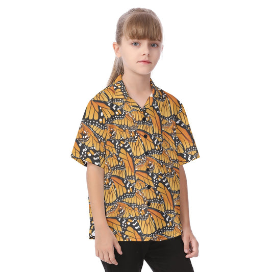 Animal Print - Monarch Butterfly - Kid's Hawaiian Button Up Shirt