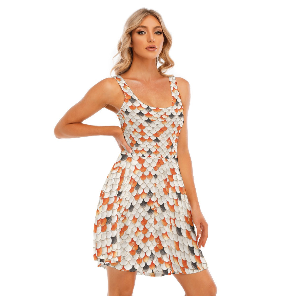 Animal Print - Koi Fish - Women's Sleeveless Pocket Skater Dress
