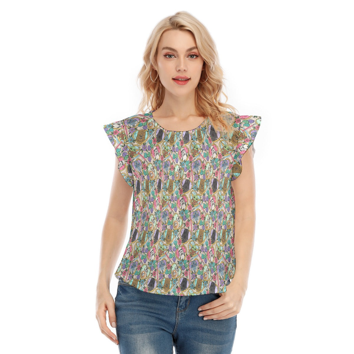 Tattoo Hearts Galactic Legends - Women’s Flutter Sleeve Top