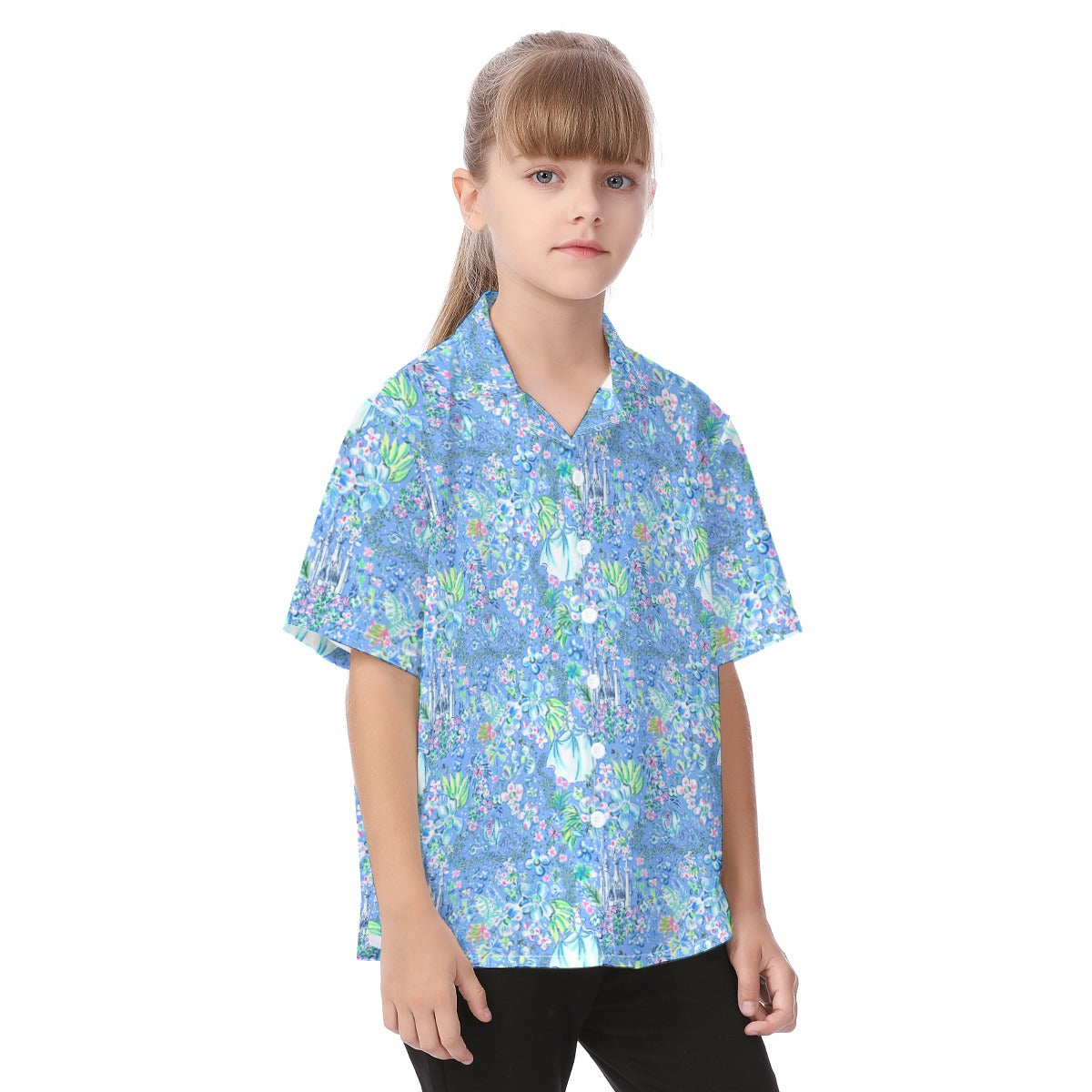 Bright Tropical Princess - Royal Beach Day - Kid's Hawaiian Button Up Shirt