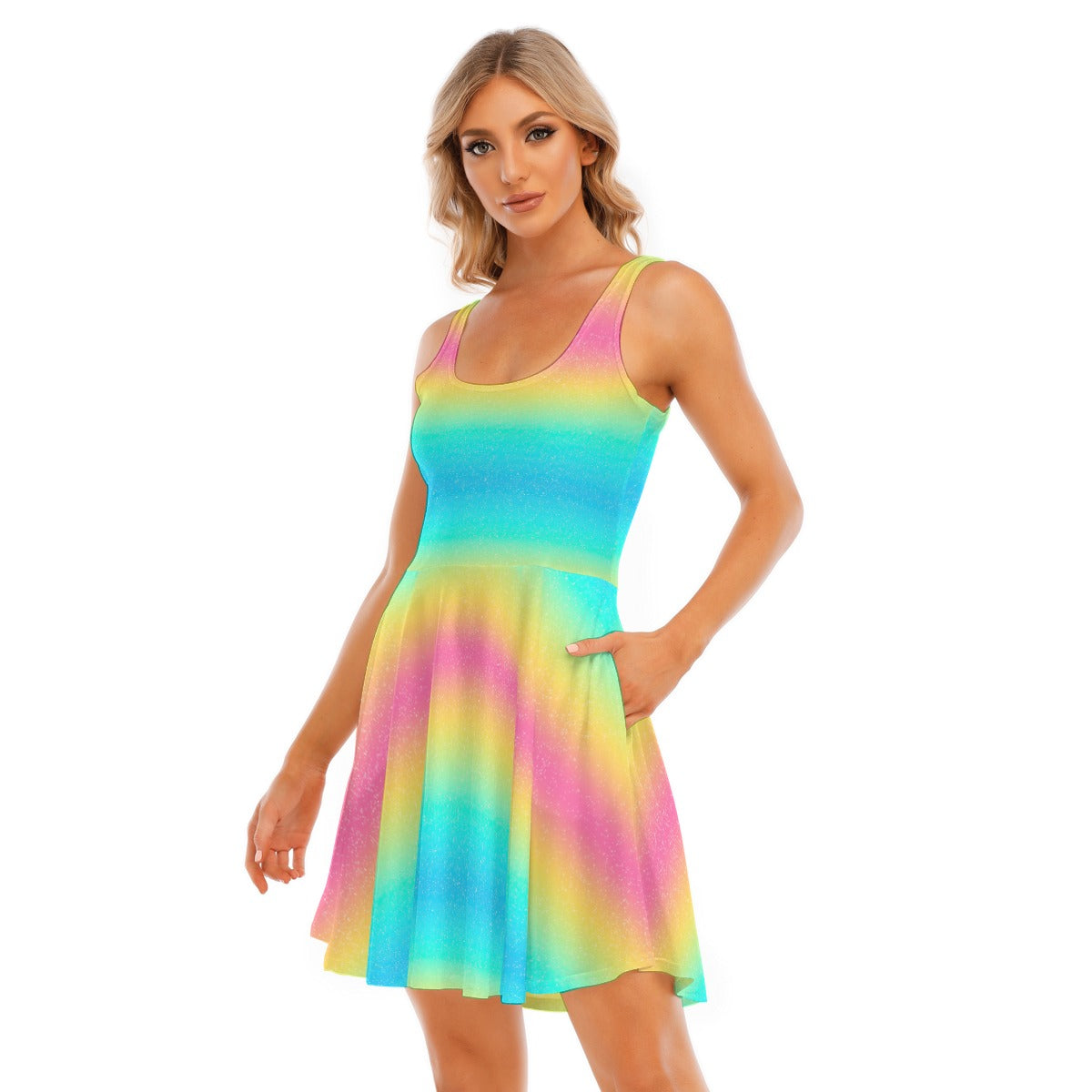Rainbow Ombre - Women's Sleeveless Pocket Skater Dress