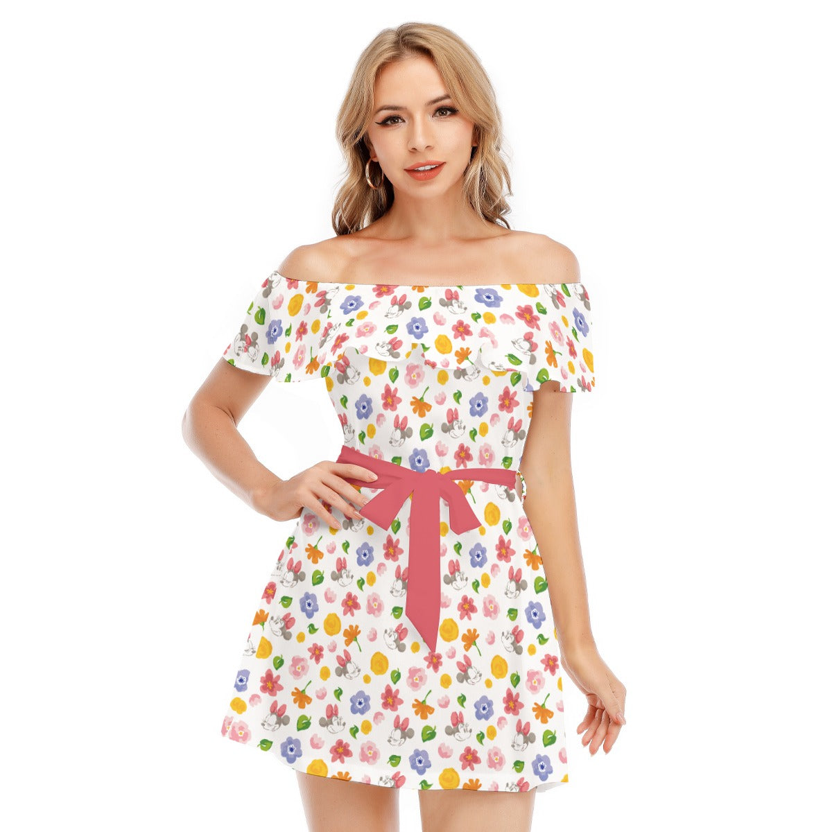 Floral Friends Springtime - Women's Off-shoulder Ruffle Dress