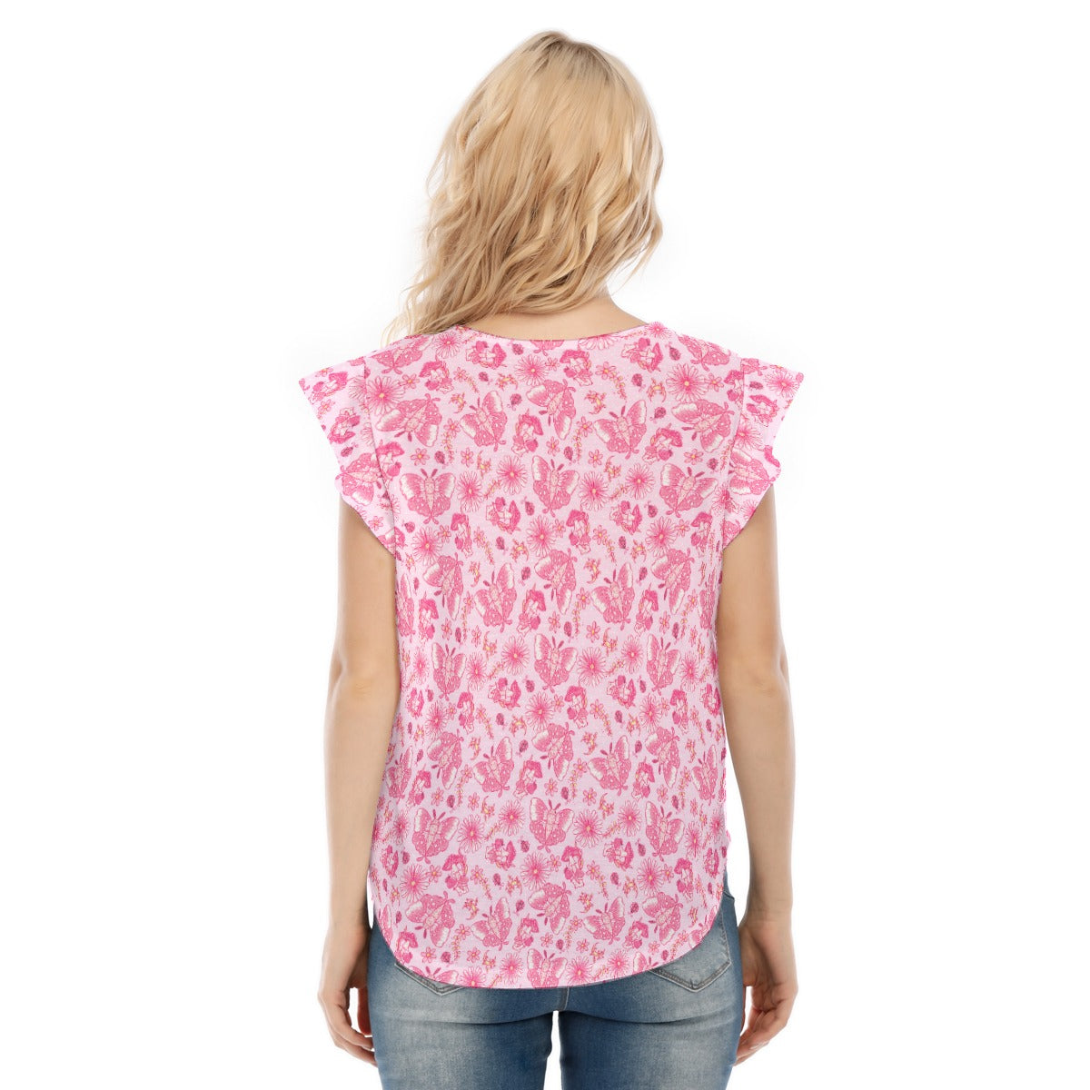 Pink Mushroom Moths - Women’s Flutter Sleeve Top