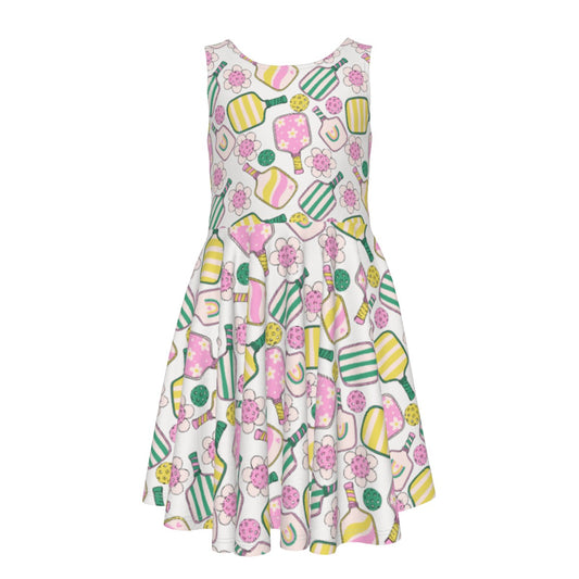 Pretty Pickleball Paddles - Kid's Sleeveless Skater Dress
