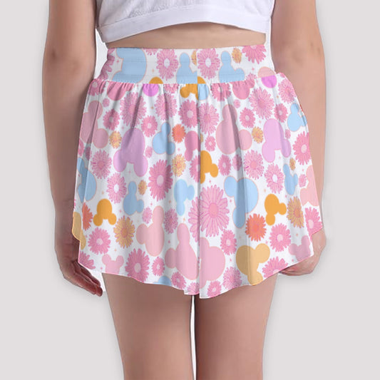 Retro Floral Mouse - Girls’ Flowy Pocket Shorts