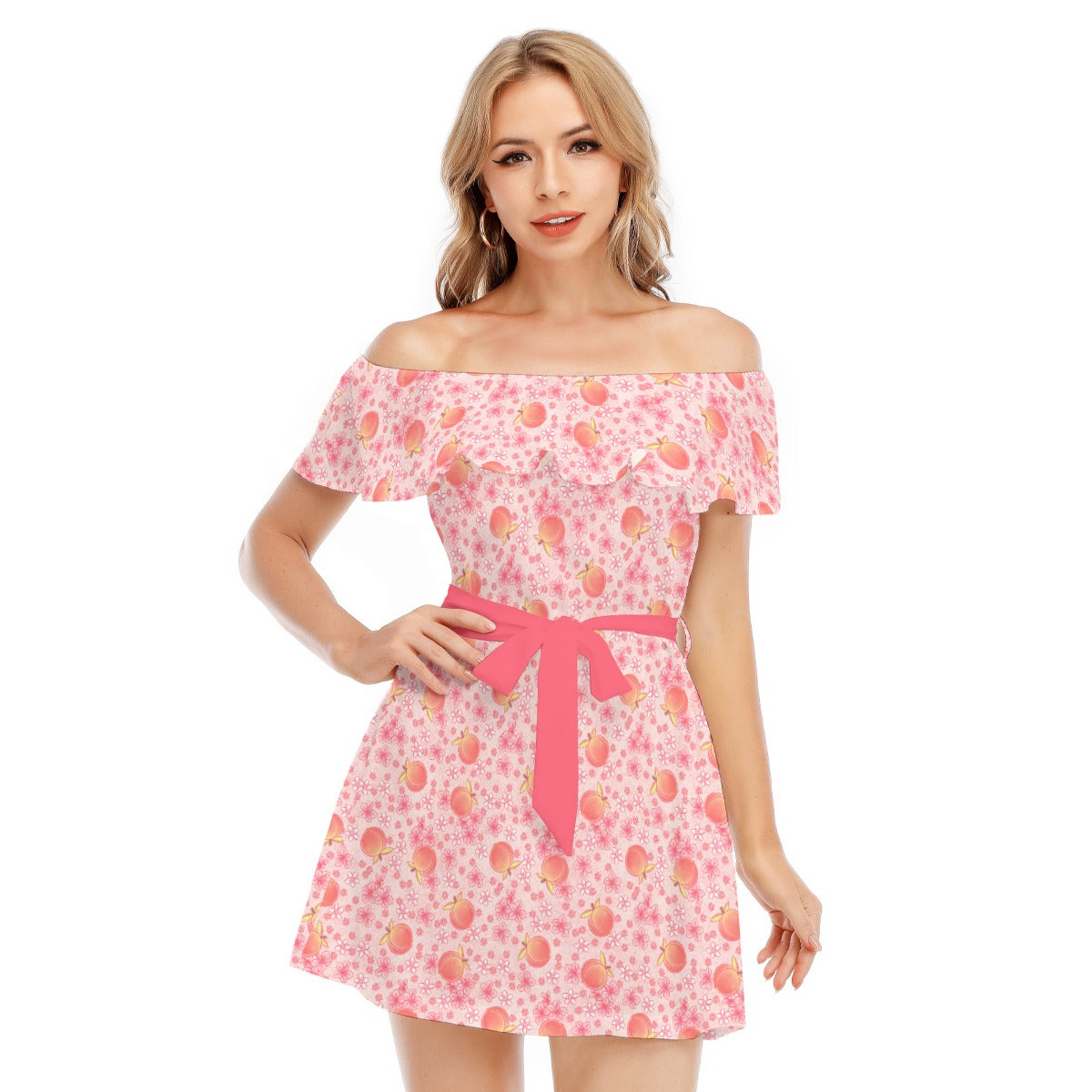 Summer Fruits - Peaches - Women's Off-shoulder Ruffle Dress