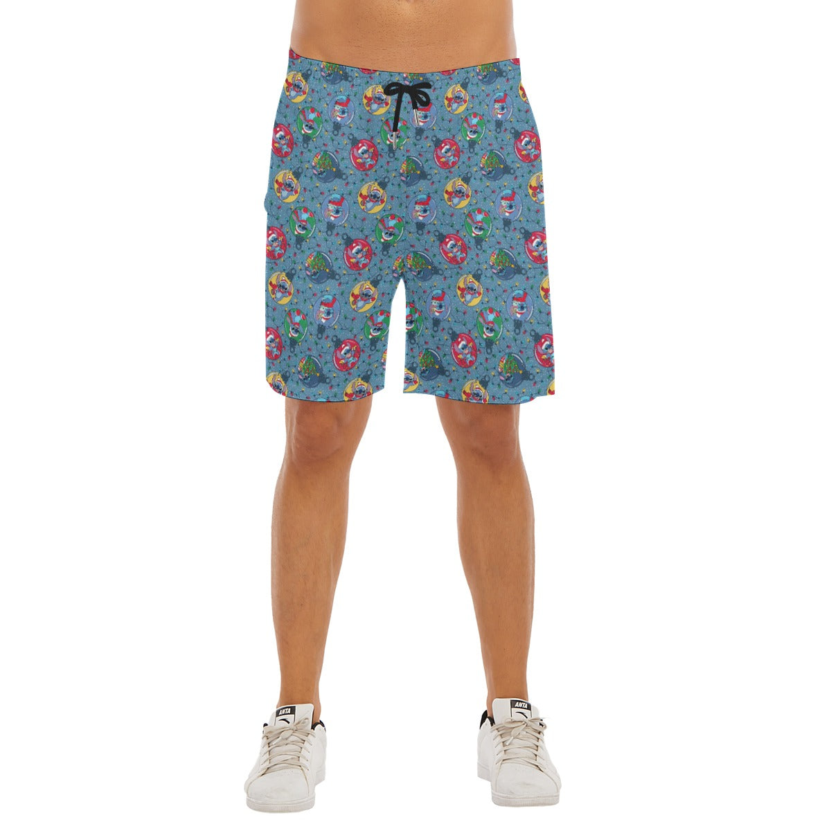 Holiday Baubles with Mischievous Blue Alien - Men’s Pocket Beach Shorts